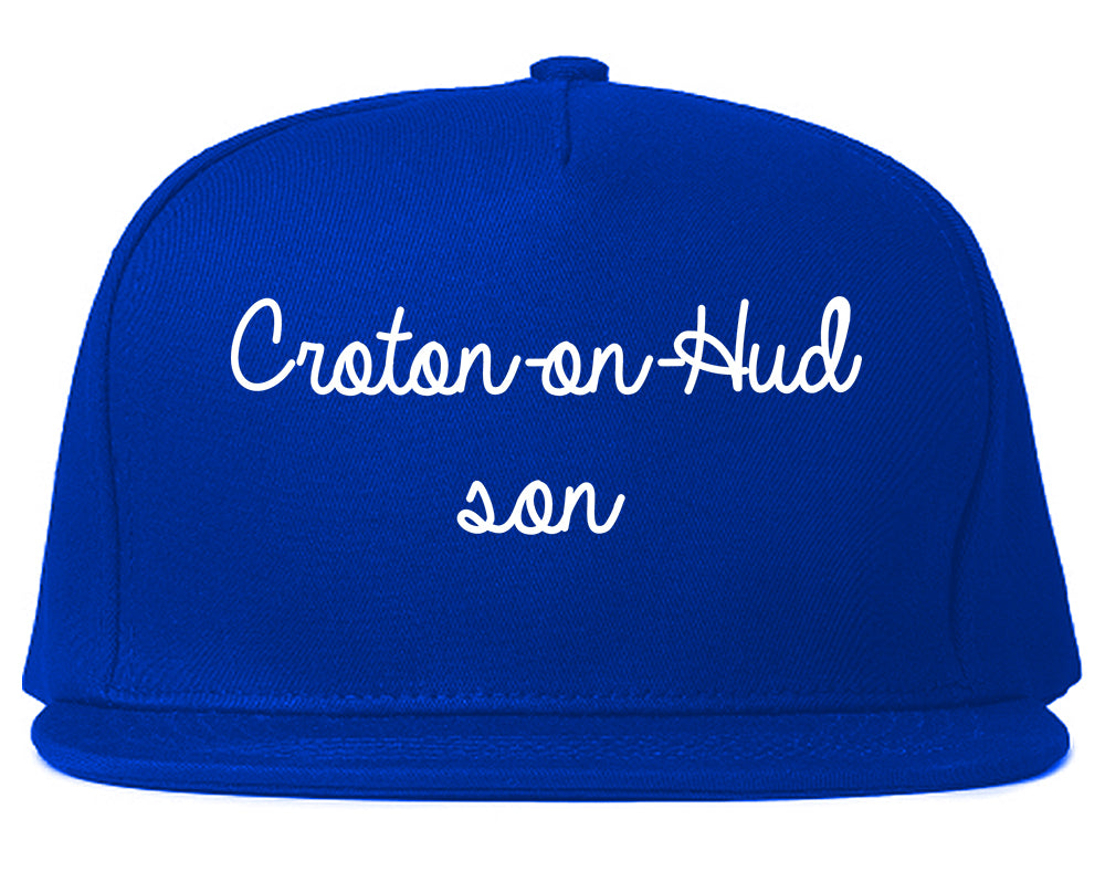Croton on Hudson New York NY Script Mens Snapback Hat Royal Blue