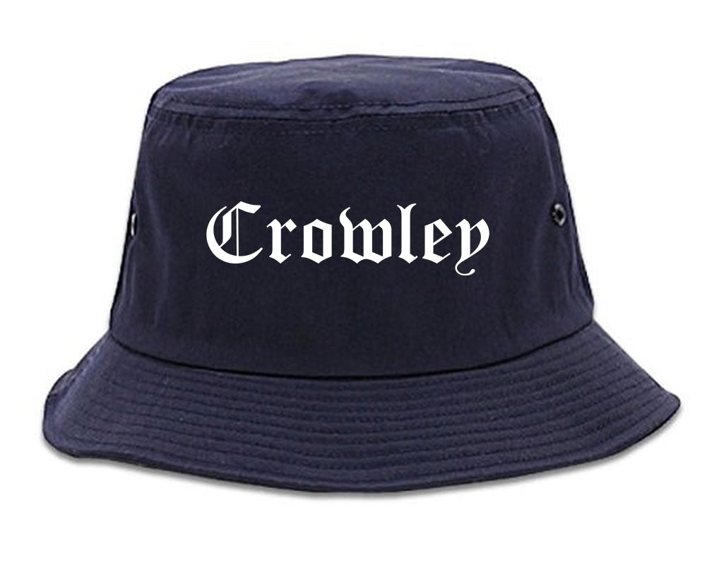 Crowley Louisiana LA Old English Mens Bucket Hat Navy Blue