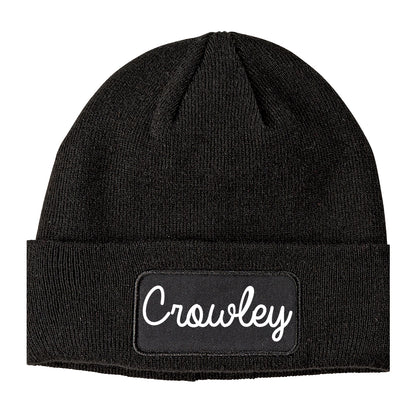 Crowley Texas TX Script Mens Knit Beanie Hat Cap Black