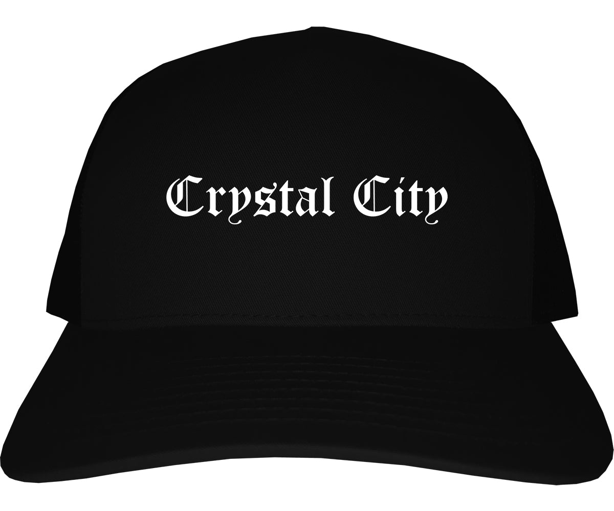 Crystal City Missouri MO Old English Mens Trucker Hat Cap Black