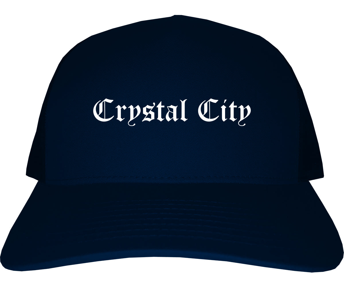 Crystal City Missouri MO Old English Mens Trucker Hat Cap Navy Blue