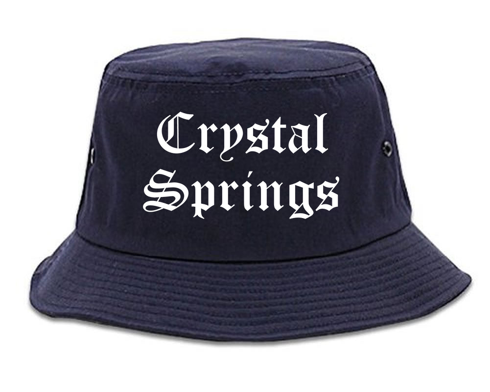 Crystal Springs Mississippi MS Old English Mens Bucket Hat Navy Blue