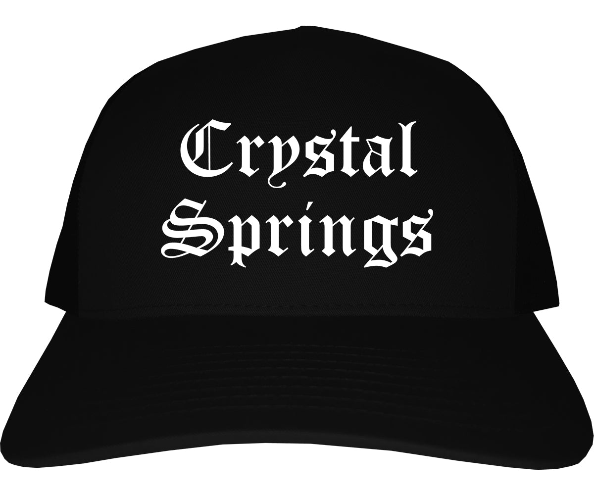 Crystal Springs Mississippi MS Old English Mens Trucker Hat Cap Black