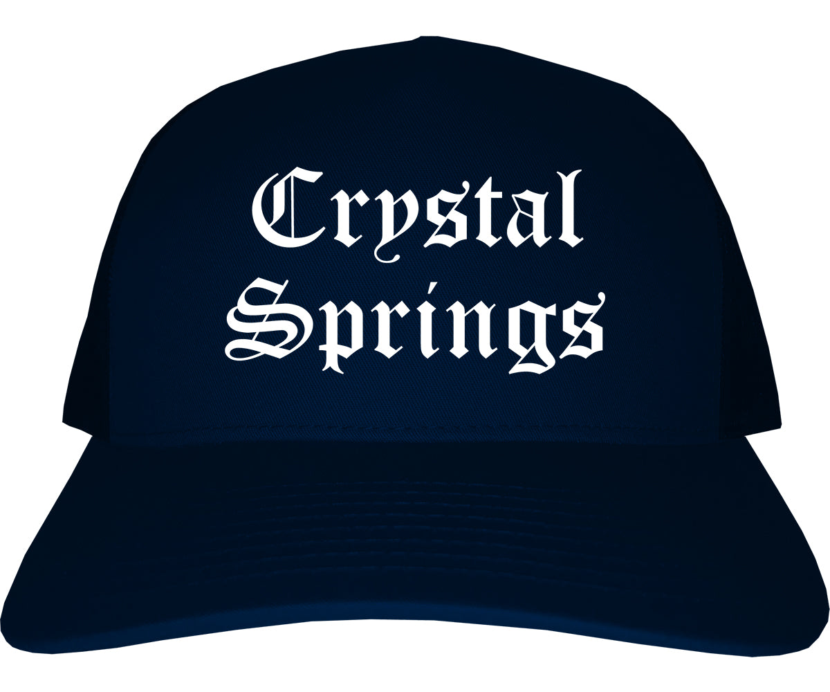 Crystal Springs Mississippi MS Old English Mens Trucker Hat Cap Navy Blue