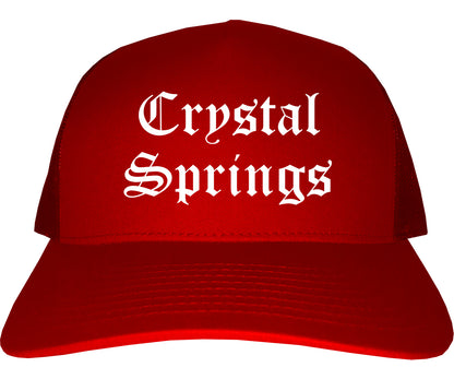 Crystal Springs Mississippi MS Old English Mens Trucker Hat Cap Red