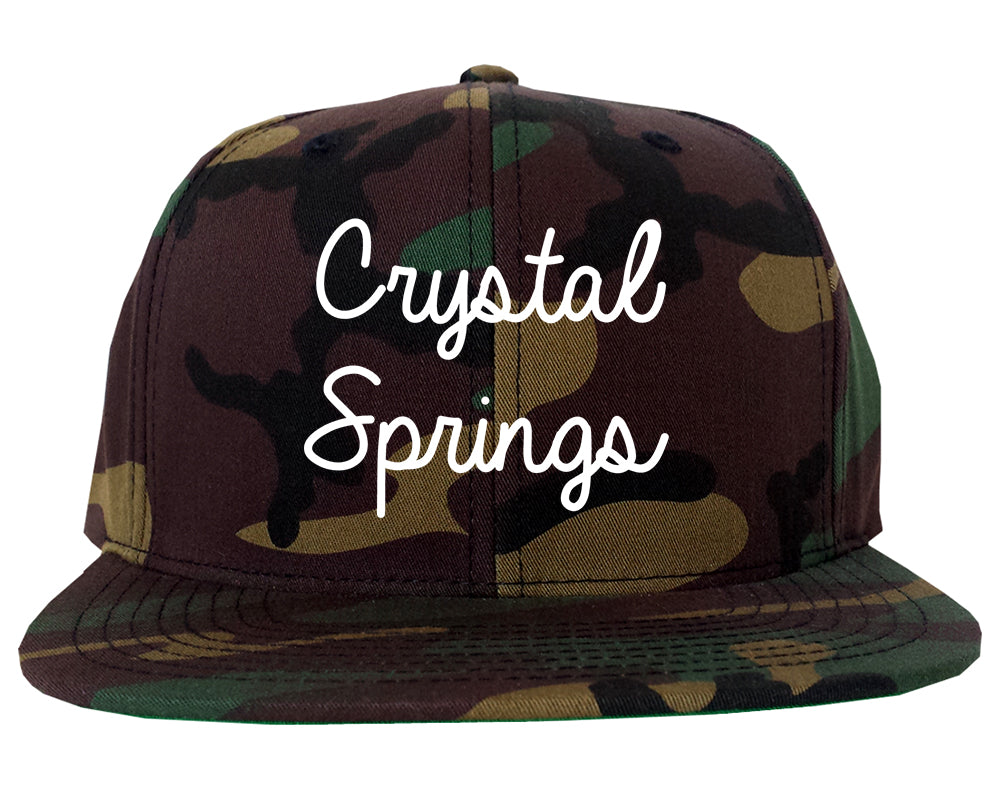 Crystal Springs Mississippi MS Script Mens Snapback Hat Army Camo