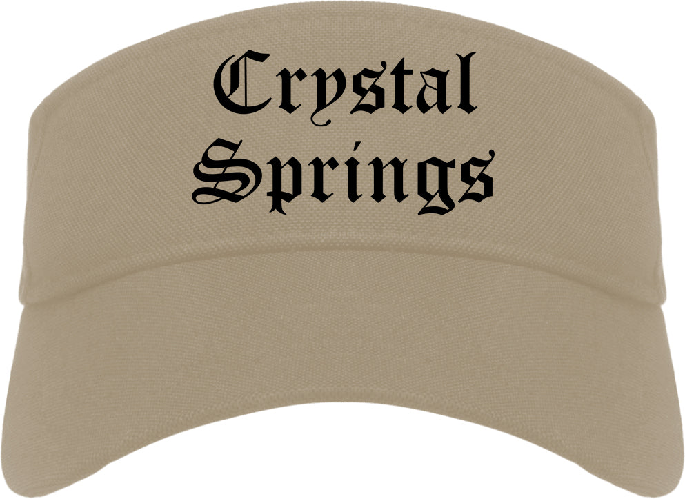 Crystal Springs Mississippi MS Old English Mens Visor Cap Hat Khaki