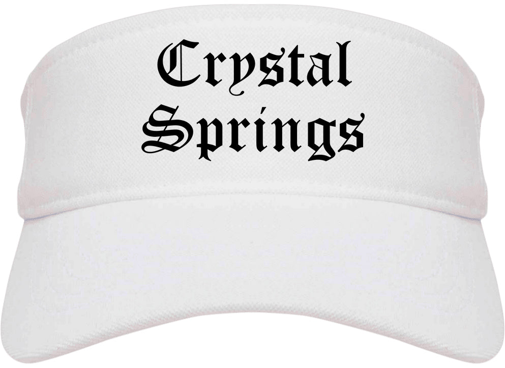 Crystal Springs Mississippi MS Old English Mens Visor Cap Hat White