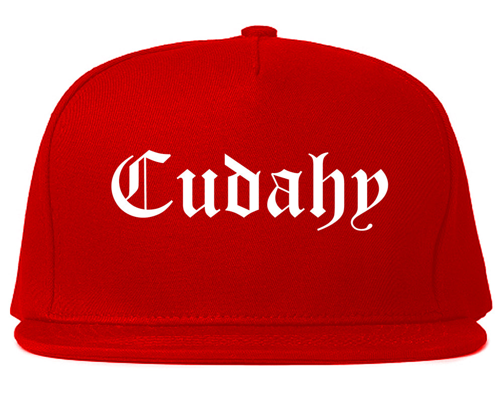 Cudahy California CA Old English Mens Snapback Hat Red