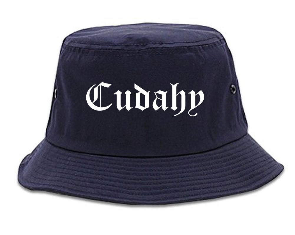 Cudahy California CA Old English Mens Bucket Hat Navy Blue