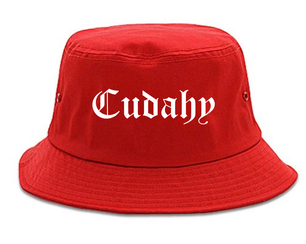 Cudahy California CA Old English Mens Bucket Hat Red