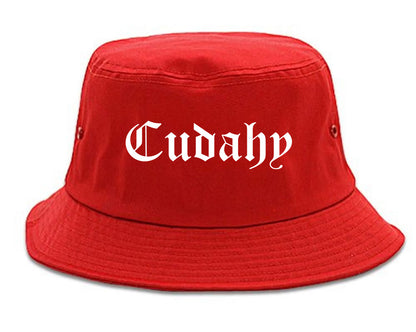 Cudahy California CA Old English Mens Bucket Hat Red