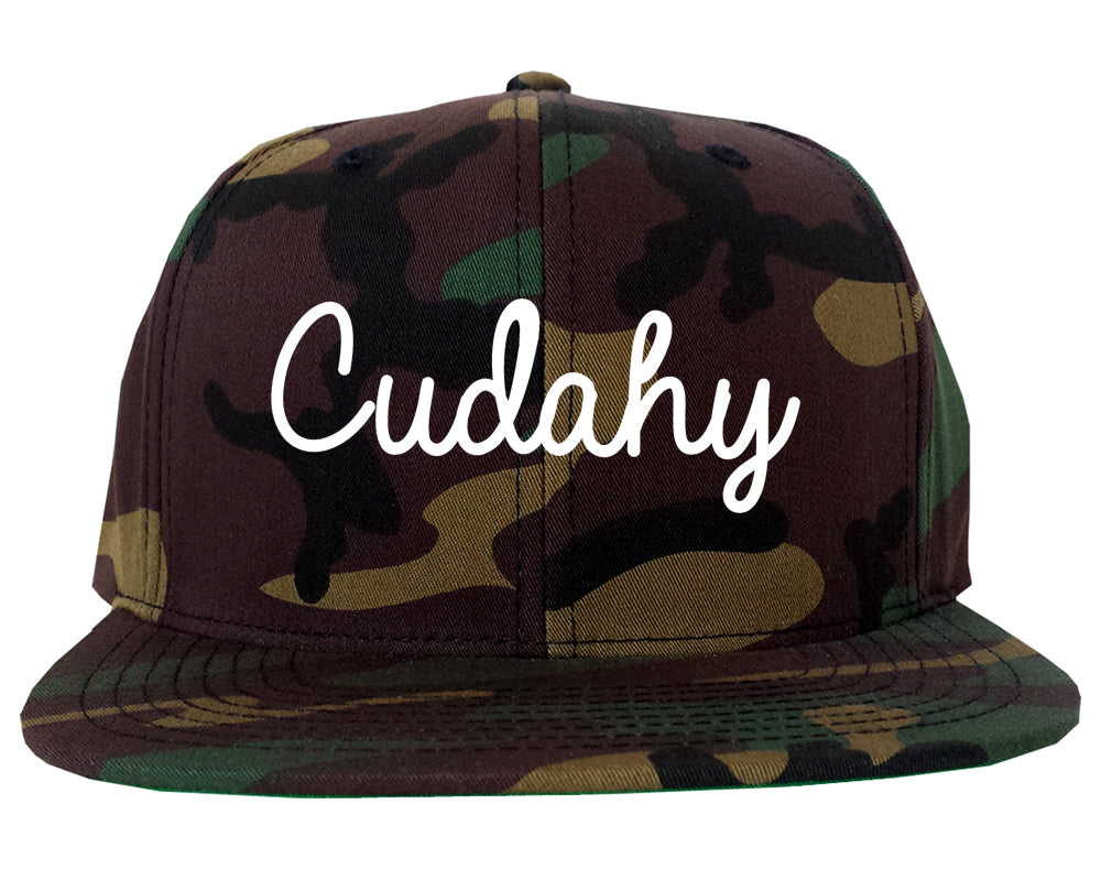 Cudahy California CA Script Mens Snapback Hat Army Camo