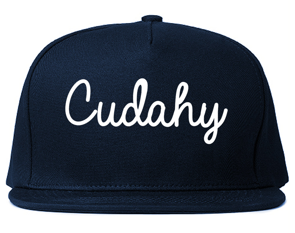 Cudahy California CA Script Mens Snapback Hat Navy Blue