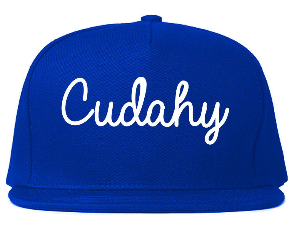 Cudahy California CA Script Mens Snapback Hat Royal Blue