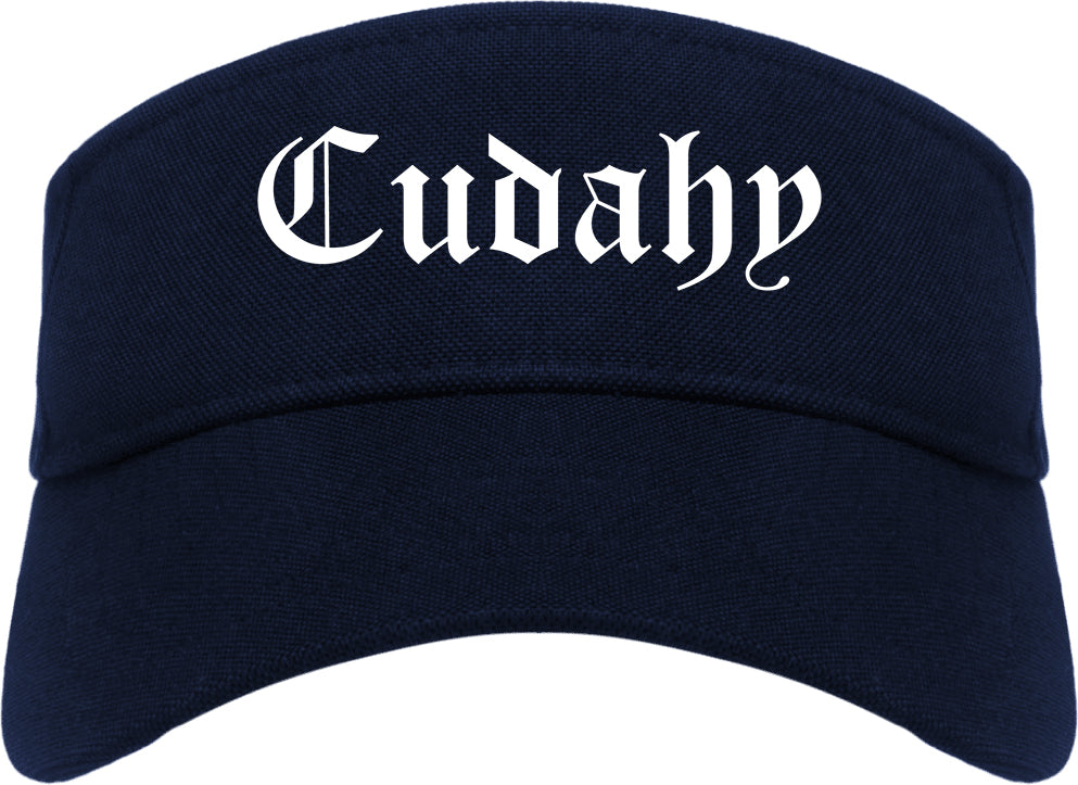 Cudahy California CA Old English Mens Visor Cap Hat Navy Blue