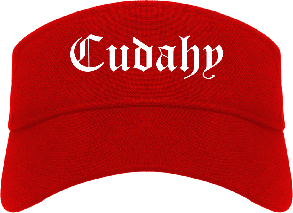 Cudahy California CA Old English Mens Visor Cap Hat Red