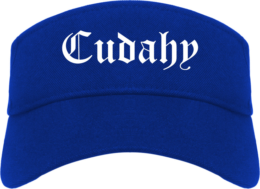 Cudahy California CA Old English Mens Visor Cap Hat Royal Blue