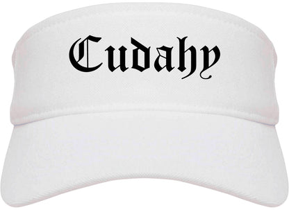 Cudahy California CA Old English Mens Visor Cap Hat White