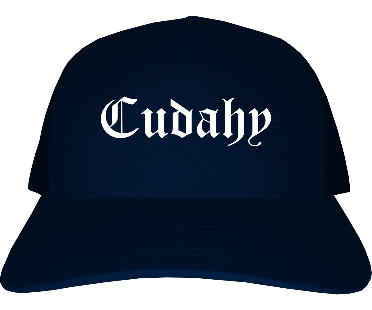 Cudahy Wisconsin WI Old English Mens Trucker Hat Cap Navy Blue