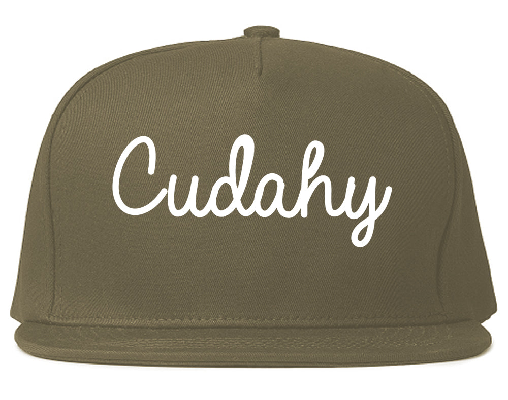 Cudahy Wisconsin WI Script Mens Snapback Hat Grey