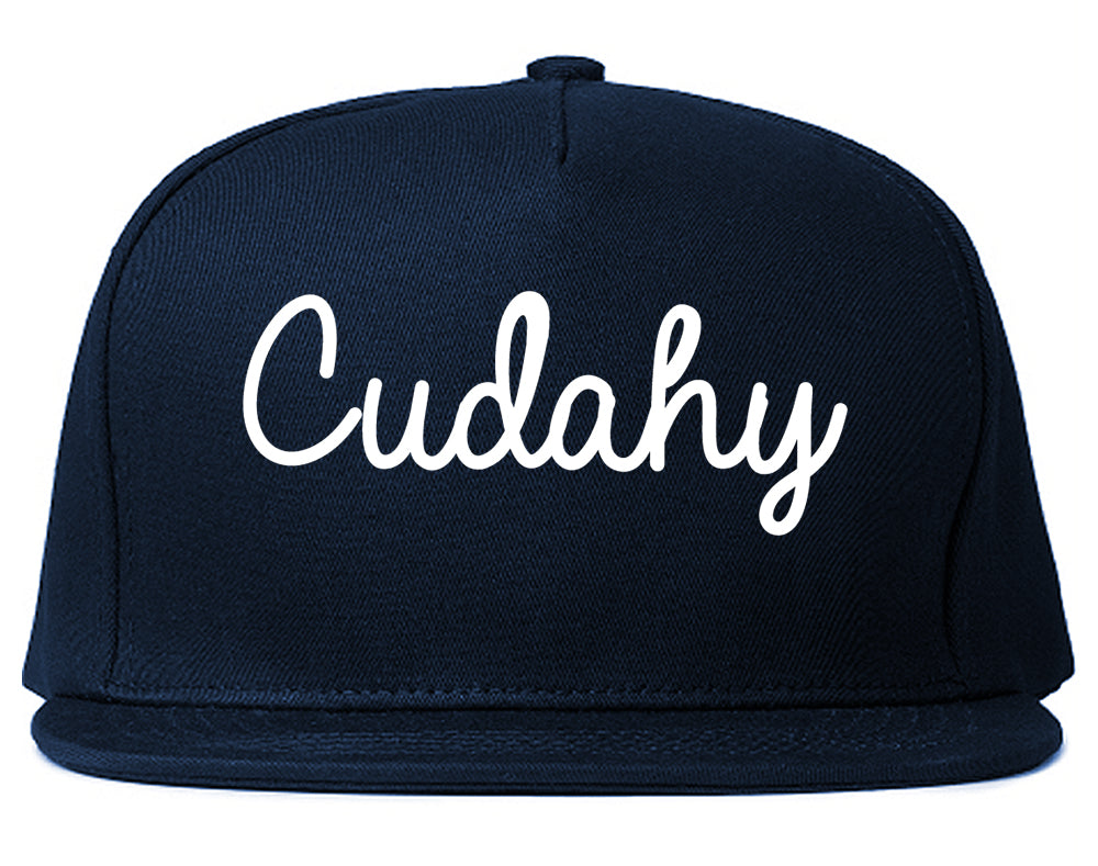 Cudahy Wisconsin WI Script Mens Snapback Hat Navy Blue