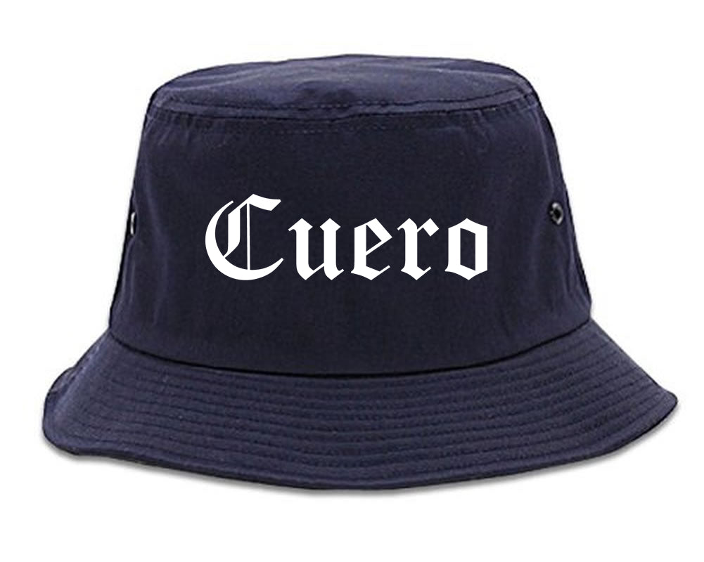 Cuero Texas TX Old English Mens Bucket Hat Navy Blue