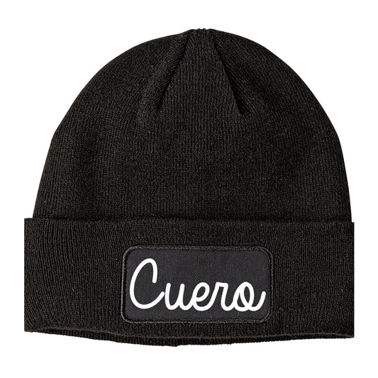 Cuero Texas TX Script Mens Knit Beanie Hat Cap Black