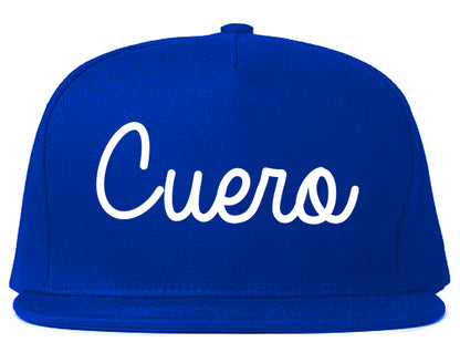 Cuero Texas TX Script Mens Snapback Hat Royal Blue