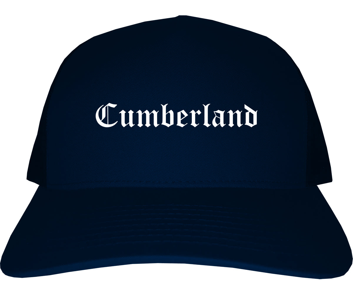 Cumberland Maryland MD Old English Mens Trucker Hat Cap Navy Blue