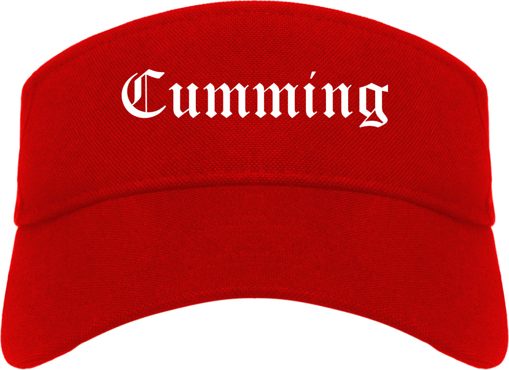 Cumming Georgia GA Old English Mens Visor Cap Hat Red