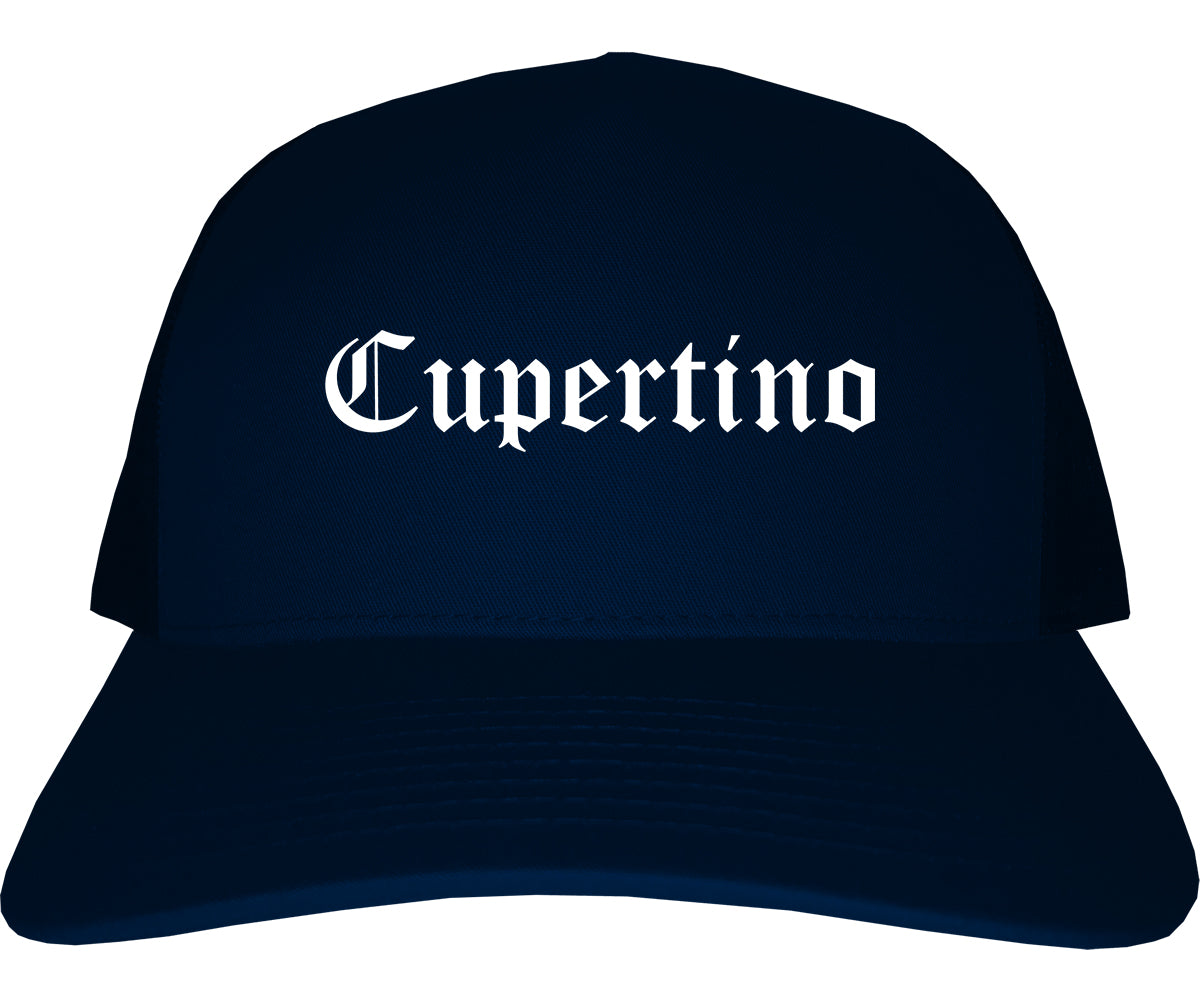 Cupertino California CA Old English Mens Trucker Hat Cap Navy Blue