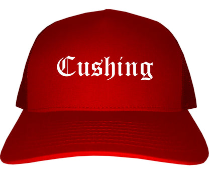 Cushing Oklahoma OK Old English Mens Trucker Hat Cap Red