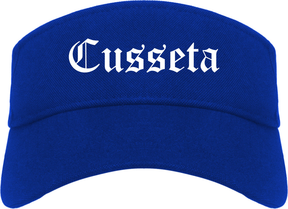Cusseta Georgia GA Old English Mens Visor Cap Hat Royal Blue