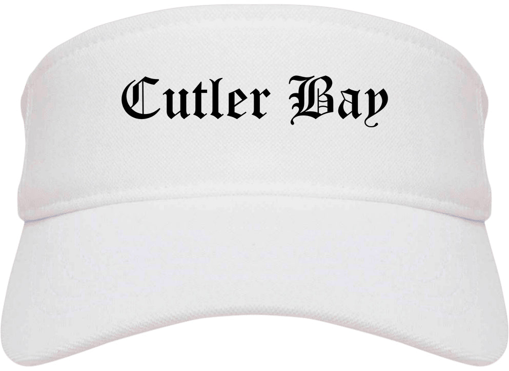 Cutler Bay Florida FL Old English Mens Visor Cap Hat White
