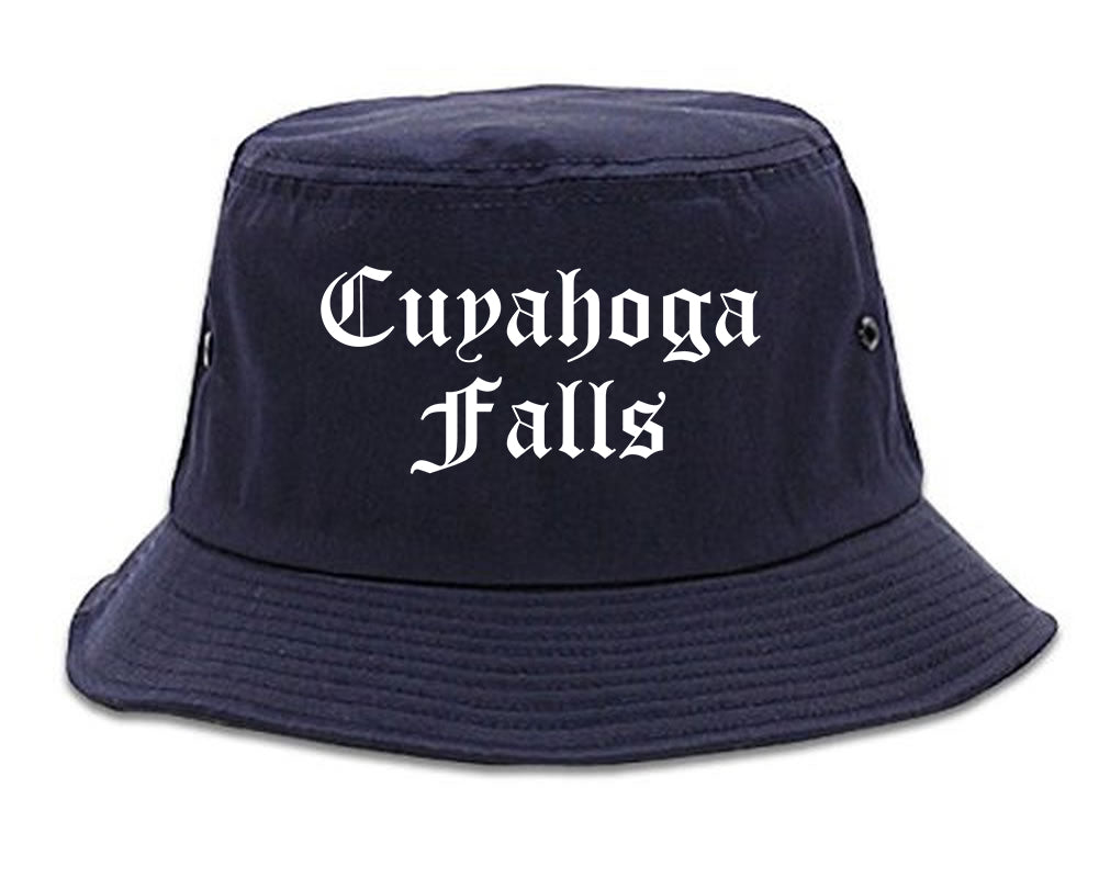 Cuyahoga Falls Ohio OH Old English Mens Bucket Hat Navy Blue