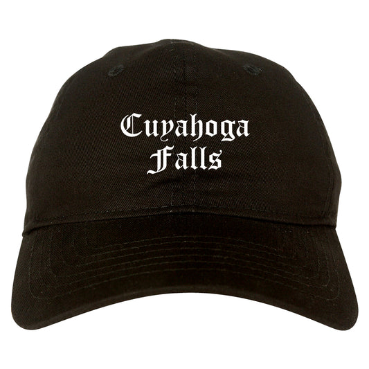 Cuyahoga Falls Ohio OH Old English Mens Dad Hat Baseball Cap Black