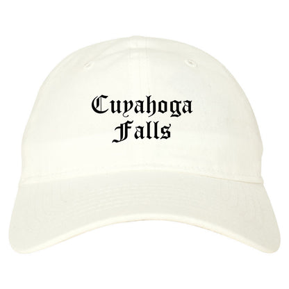 Cuyahoga Falls Ohio OH Old English Mens Dad Hat Baseball Cap White