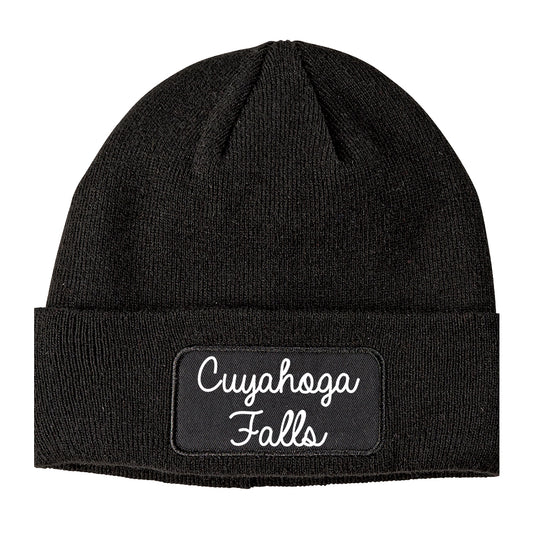 Cuyahoga Falls Ohio OH Script Mens Knit Beanie Hat Cap Black