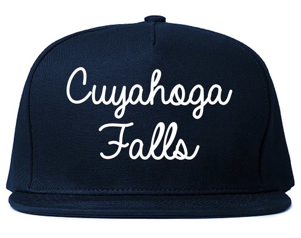 Cuyahoga Falls Ohio OH Script Mens Snapback Hat Navy Blue
