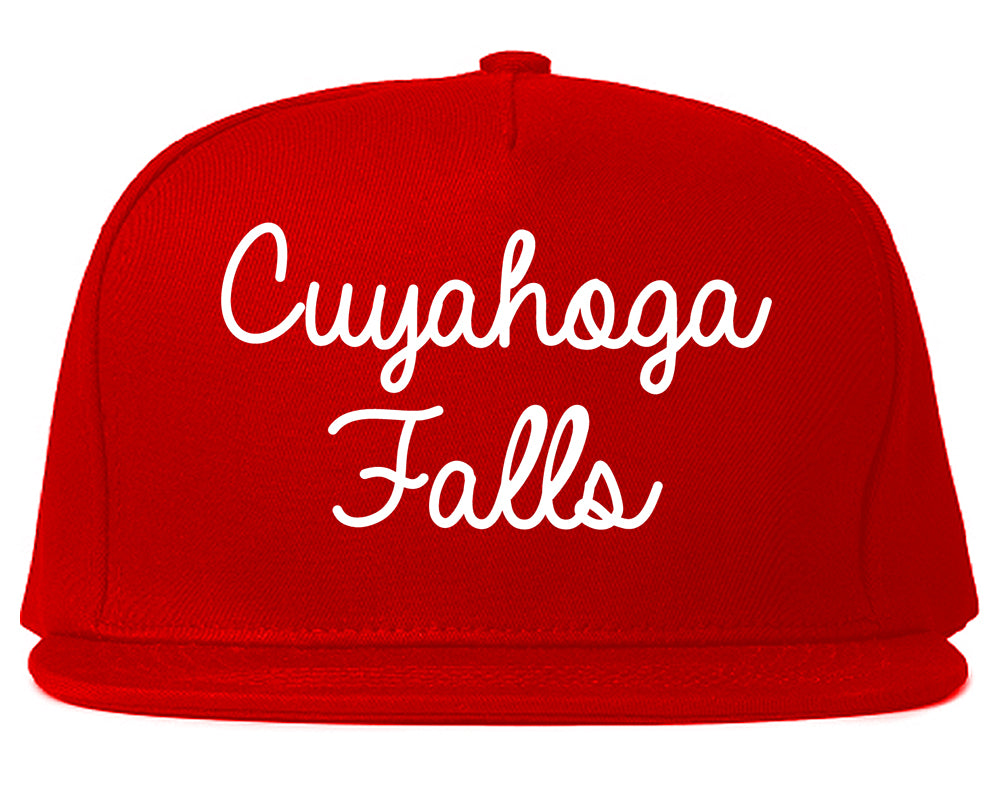 Cuyahoga Falls Ohio OH Script Mens Snapback Hat Red