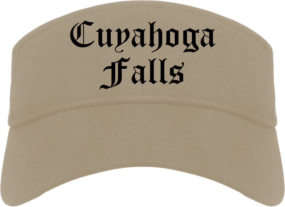 Cuyahoga Falls Ohio OH Old English Mens Visor Cap Hat Khaki