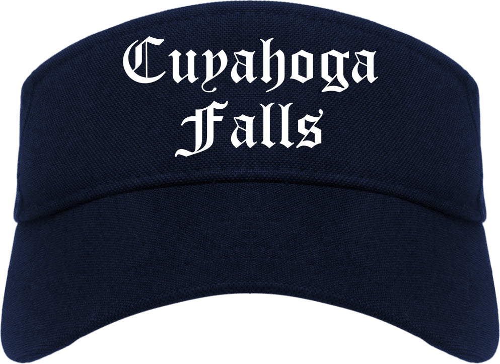 Cuyahoga Falls Ohio OH Old English Mens Visor Cap Hat Navy Blue