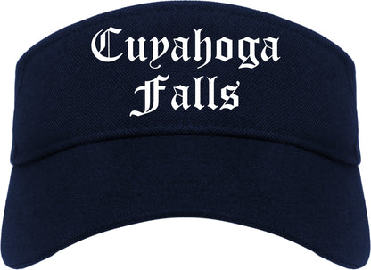 Cuyahoga Falls Ohio OH Old English Mens Visor Cap Hat Navy Blue