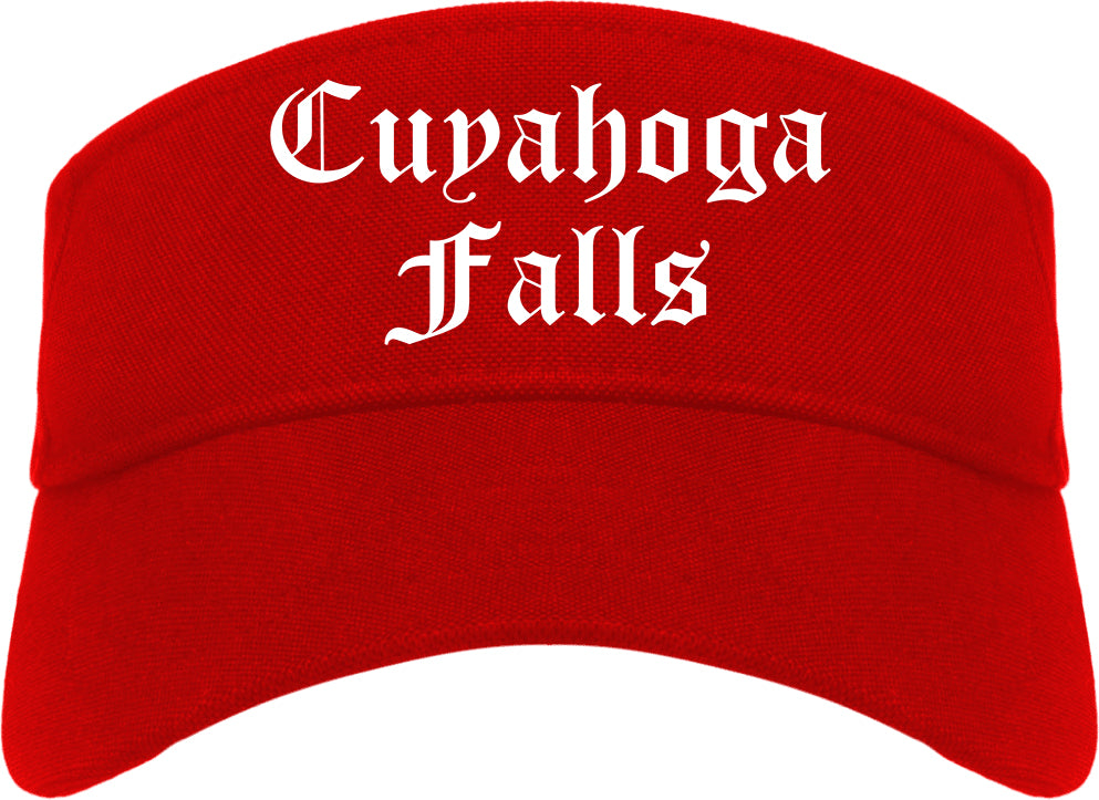 Cuyahoga Falls Ohio OH Old English Mens Visor Cap Hat Red