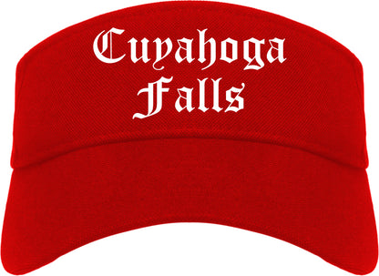 Cuyahoga Falls Ohio OH Old English Mens Visor Cap Hat Red