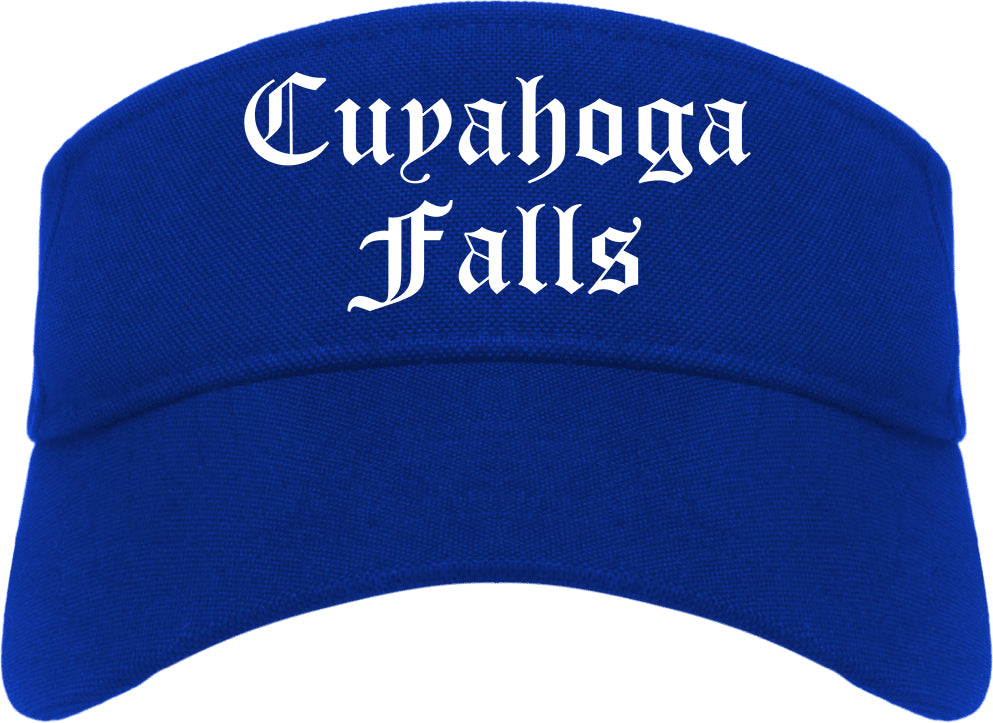 Cuyahoga Falls Ohio OH Old English Mens Visor Cap Hat Royal Blue