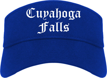 Cuyahoga Falls Ohio OH Old English Mens Visor Cap Hat Royal Blue