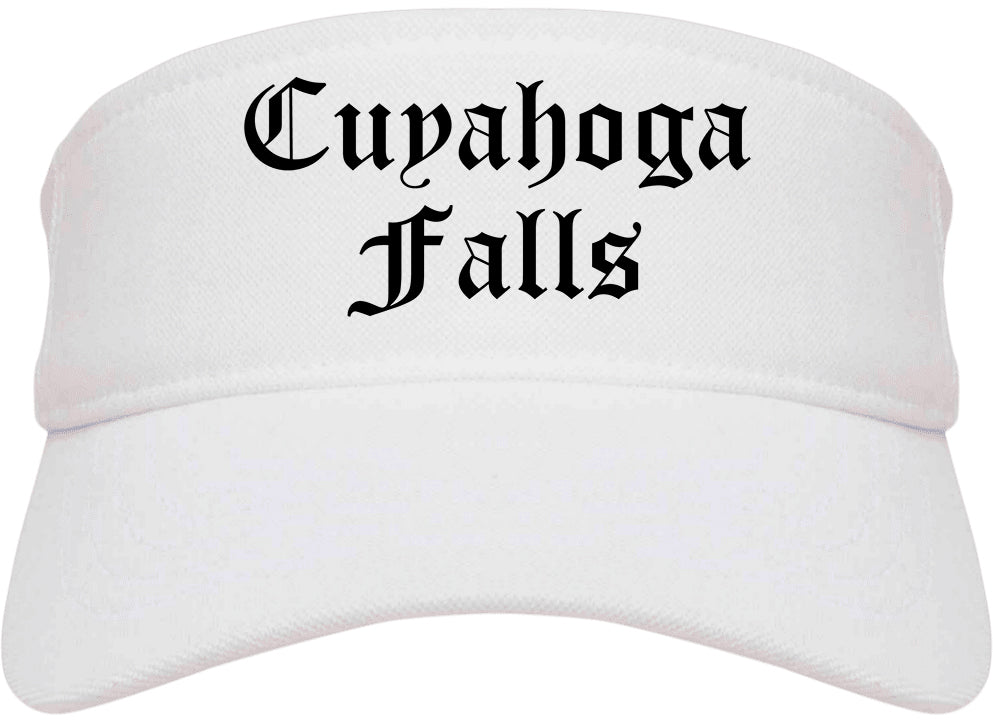 Cuyahoga Falls Ohio OH Old English Mens Visor Cap Hat White
