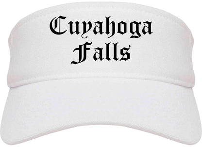 Cuyahoga Falls Ohio OH Old English Mens Visor Cap Hat White